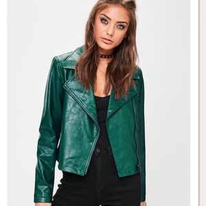 Missguided teal Faux Leather Poison Biker jacket